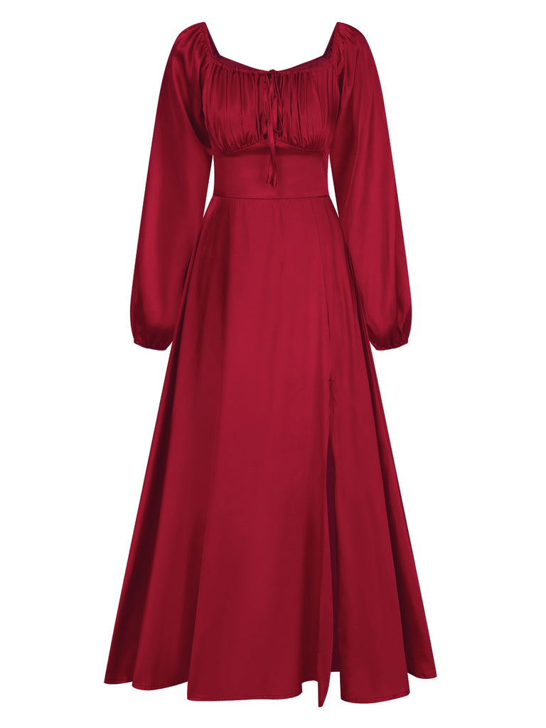 1940s Solid Square Neck Pleated Dress: where 1940s romance meets her modern spirit