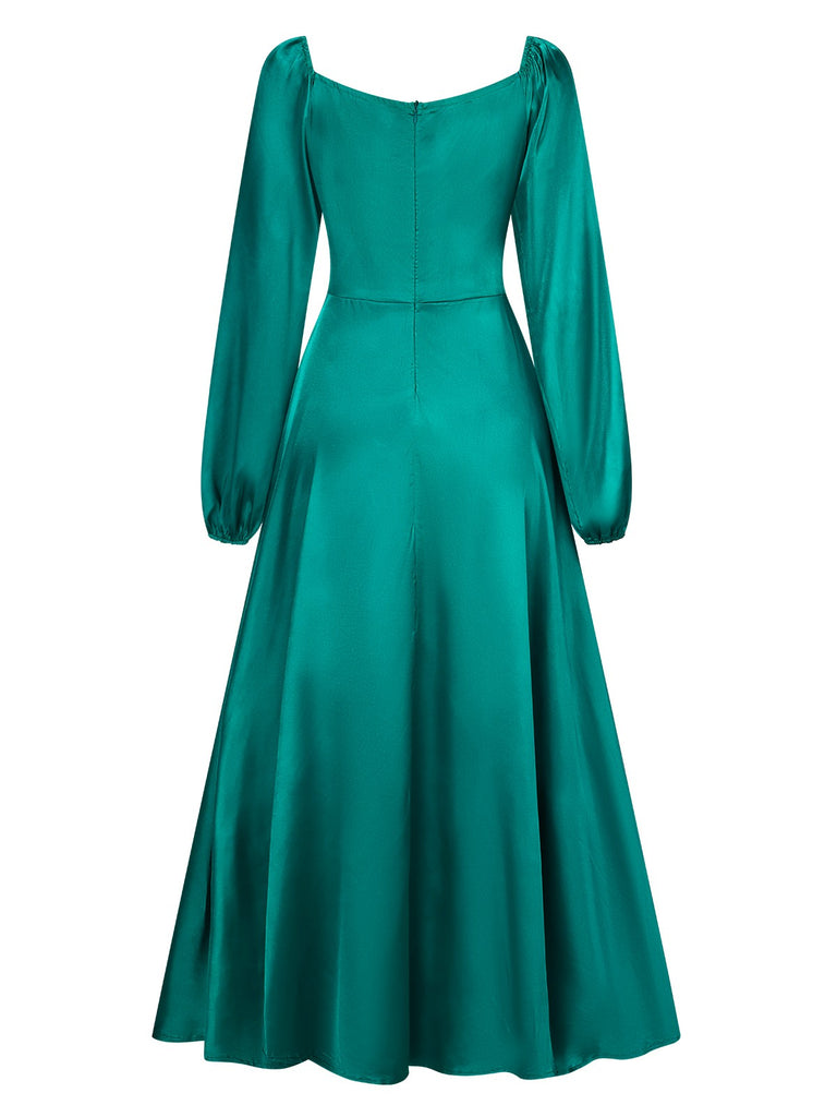 1940s Solid Square Neck Pleated Dress, vintage dress, retro fashion - perfect for women who love vintage and retro fashion