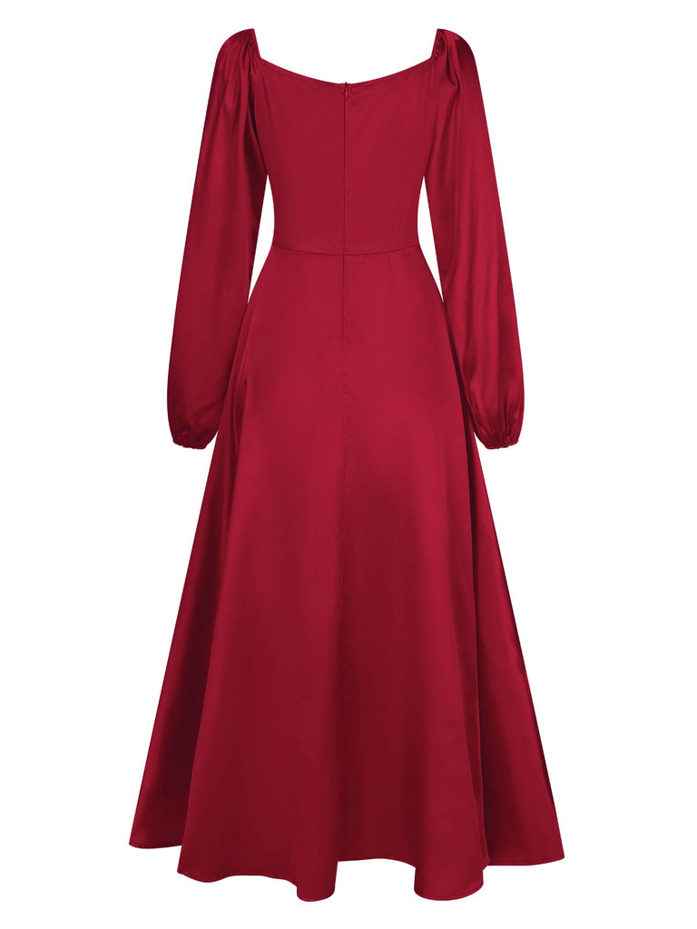 1940s Solid Square Neck Pleated Dress, vintage dress, retro fashion - perfect for women who love vintage and retro fashion