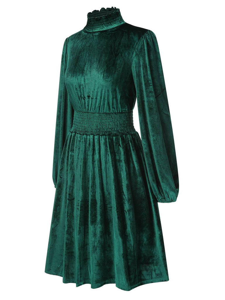 She slips into this 1940s Solid Stand Collar Velvet Dress and suddenly it's a 1940s daydream