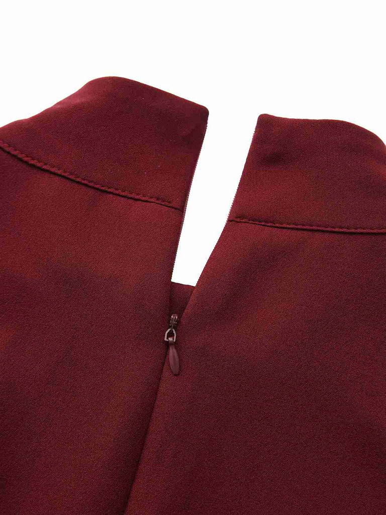 1940s Solid Turtleneck Belted Dress With Pocket - vintage dress, retro fashion