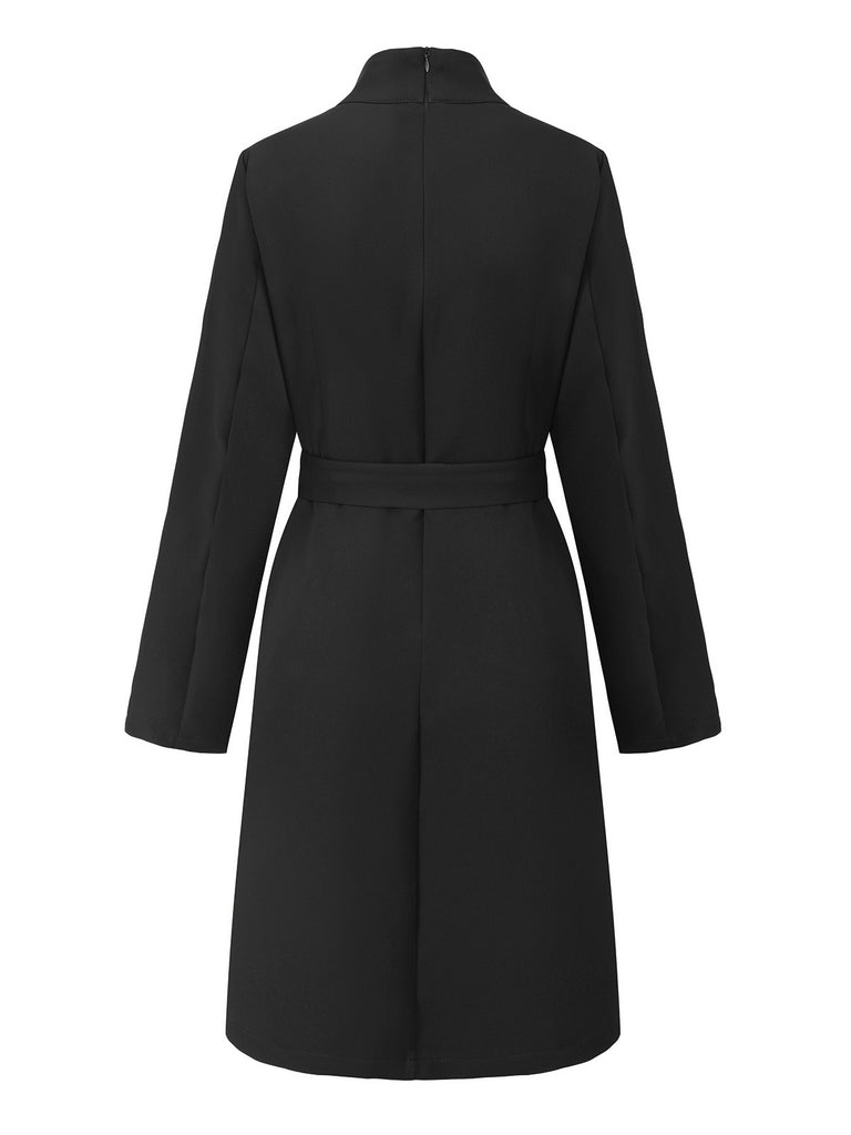1940s Solid Turtleneck Belted Dress With Pocket - vintage dress, retro fashion