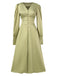 1940s Solid V-Neck Faux Satin Button Dress, vintage dress, retro fashion - perfect for women who love vintage and retro fashion