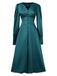 1940s Solid V-Neck Faux Satin Button Dress, vintage dress, retro fashion - perfect for women who love vintage and retro fashion