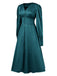 1940s Solid V-Neck Faux Satin Button Dress, vintage dress, retro fashion - perfect for women who love vintage and retro fashion