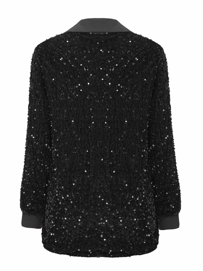 1940s Solid Velvet Sequined Lapel Blouse - vintage fashion, retro style