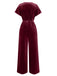 1940s Solid Waist Tie V-Neck Velvet Jumpsuit, vintage romper, retro jumpsuit - perfect for women who love vintage and retro fashion