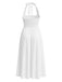 1940s Solid Wide-Strap Halter Backless Dress - vintage dress, retro fashion