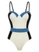 She's wearing 1940s Spaghetti Strap Color Block One-Piece Swimsuit and the whole beach remembers the 1940s
