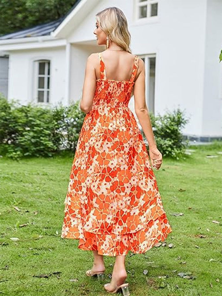 1940s Square Neck Irregular Floral Pleated Dress - vintage dress, retro fashion