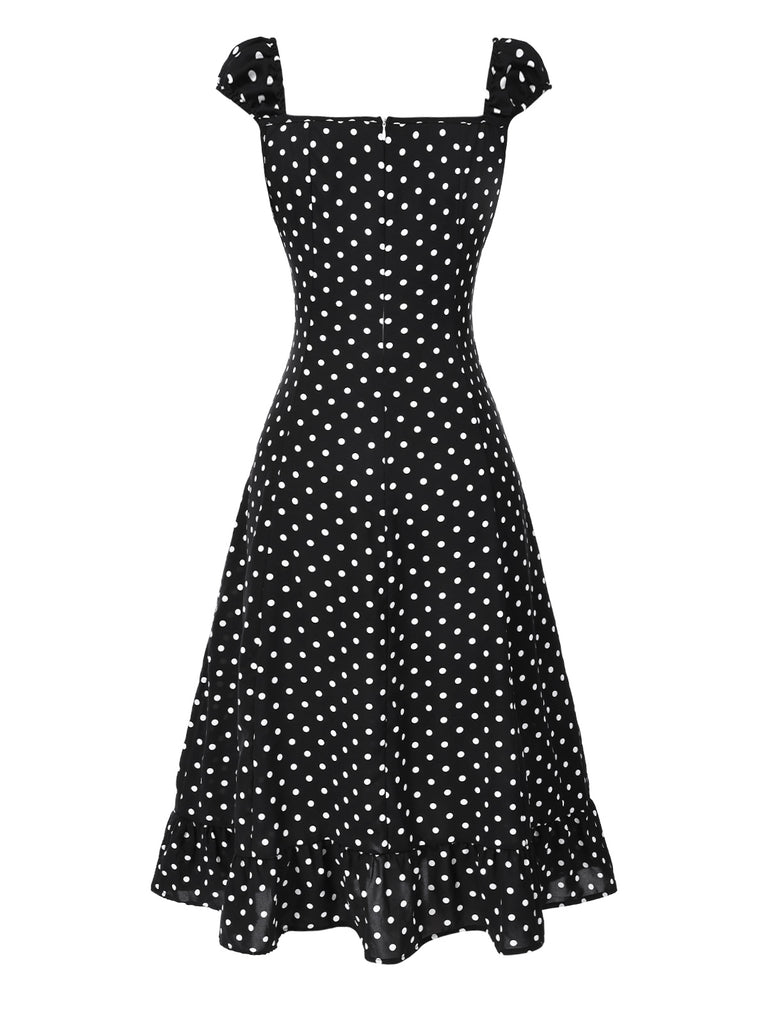 1940s Square Neck Polka Dot Ruffle Dress - vintage dress, retro fashion