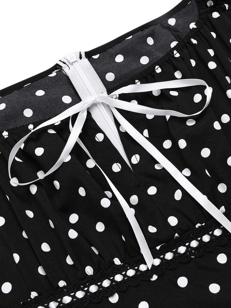 1940s Square Neck Polka Dot Ruffle Dress - vintage dress, retro fashion