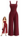 1940s Square Neck Sleeveless Buttoned Solid Jumpsuit, vintage romper, retro jumpsuit - perfect for women who love vintage and retro fashion