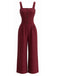 1940s Square Neck Sleeveless Buttoned Solid Jumpsuit, vintage romper, retro jumpsuit - perfect for women who love vintage and retro fashion
