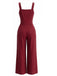 1940s Square Neck Sleeveless Buttoned Solid Jumpsuit, vintage romper, retro jumpsuit - perfect for women who love vintage and retro fashion