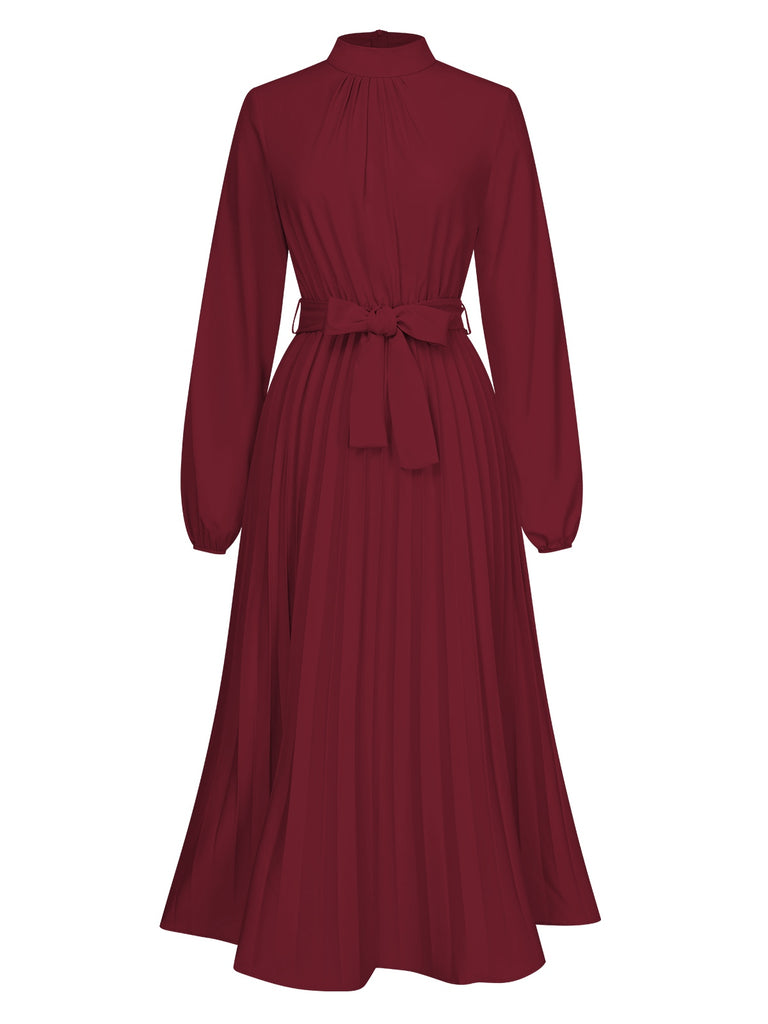1940s Stand Collar Solid Pleated Dress: where 1940s romance meets her modern spirit
