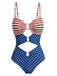 1940s Stars Striped Cutout One-Piece Swimsuit - vintage swimsuit, pin-up swimwear for vintage lovers