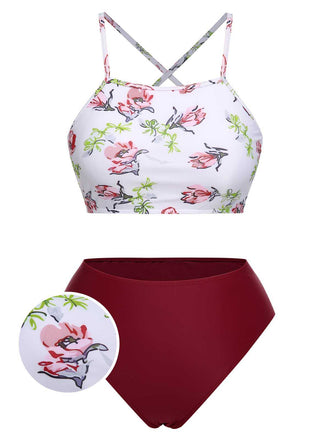 She's wearing 1940s Strap Contrast Floral Lace-Up Swimsuit and the whole beach remembers the 1940s