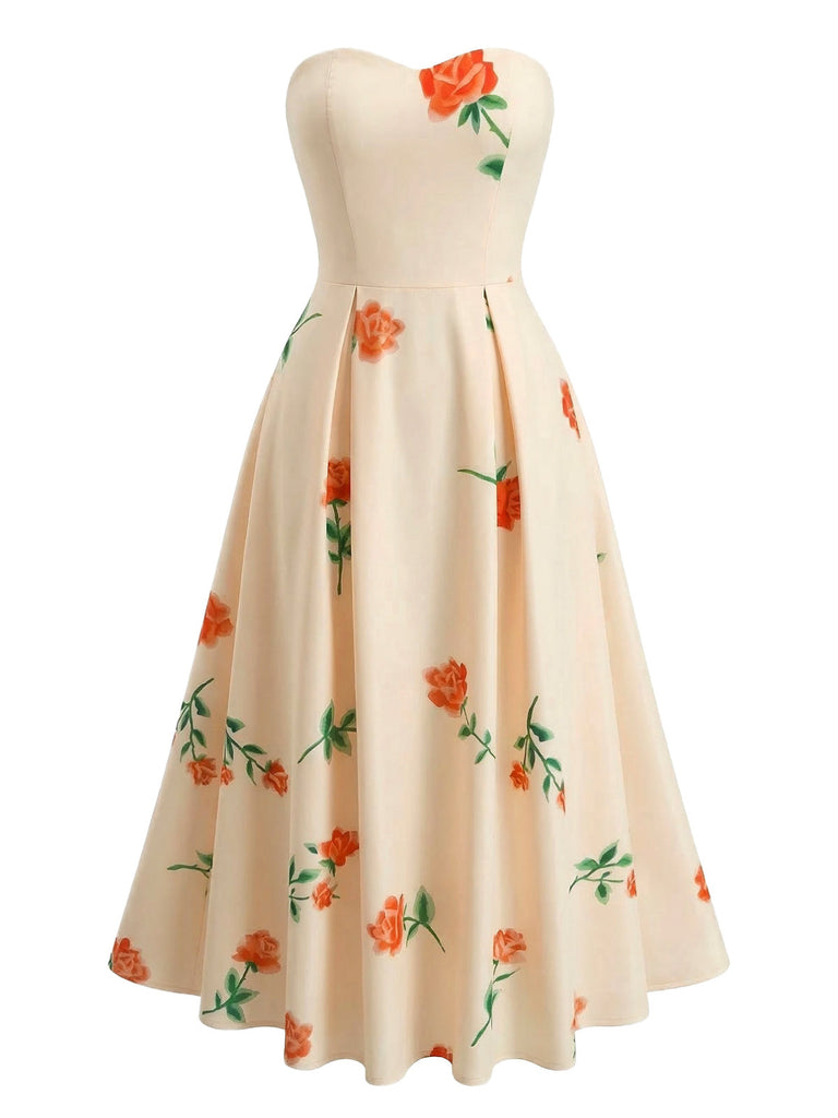 1940s Strapless Floral High Waist Swing Dress - vintage dress, retro fashion, rockabilly, pin-up fashion for vintage lovers