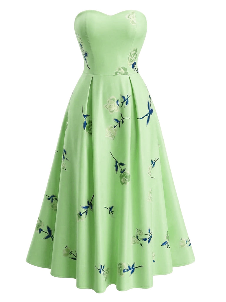 1940s Strapless Floral High Waist Swing Dress - vintage dress, retro fashion, rockabilly, pin-up fashion for vintage lovers