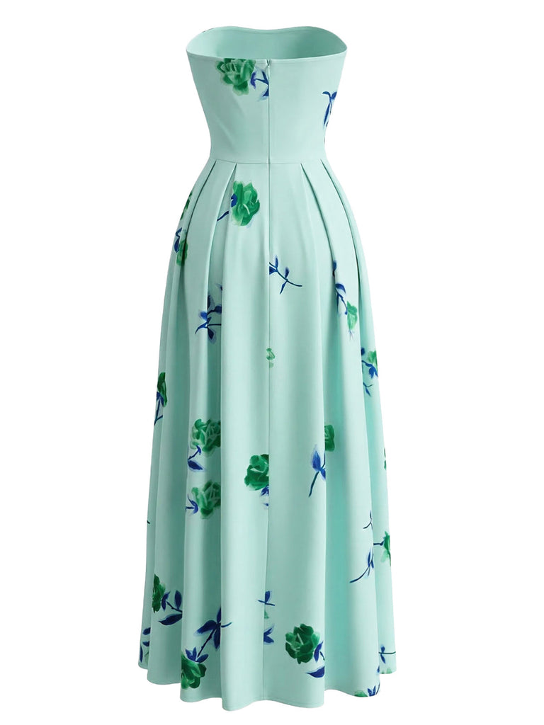 1940s Swing Strapless High Waist Midi Dress