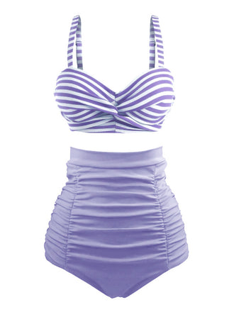She's wearing 1940s Striped Colorblock Vintage Bikini Set and the whole beach remembers the 1940s