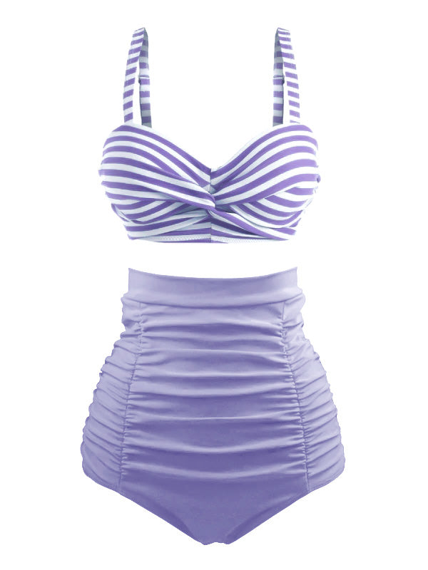 1940s Striped Colorblock Vintage Bikini Set: timeless style reimagined