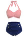 1940s Striped Halter Swimsuit Set - vintage swimsuit, pin-up style