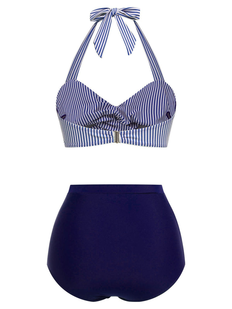 & 1940s Striped Halter Swimsuit Set - vintage swimsuit, pin-up style