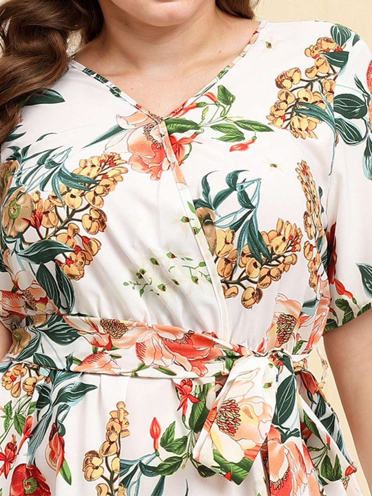 1940s Surplice V-Neck Belted Floral Dress — a 1940s silhouette that turns sidewalks into runways