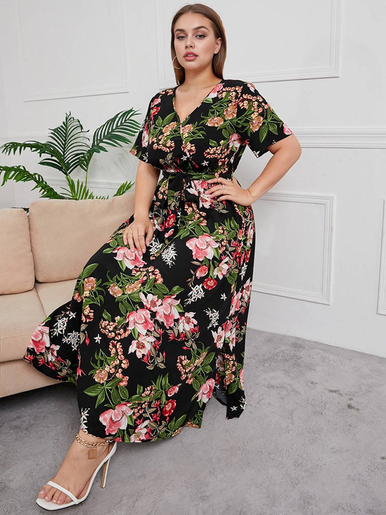 1940s Surplice V-Neck Belted Floral Dress — the kind of 1940s dress that makes strangers smile