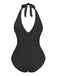 2PCS 1940s Deep V Halter Starfish One-Piece Swimsuit & Cover-Up - vintage swimsuit, pin-up style