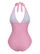 2PCS 1940s Deep V Halter Starfish One-Piece Swimsuit & Cover-Up - vintage swimsuit, pin-up style