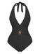 2PCS 1940s Deep V Halter Starfish One-Piece Swimsuit & Cover-Up - vintage swimsuit, pin-up style