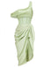 2PCS Green 1940s One-Shoulder One-Piece Swimsuit & Pleated Cover Up - vintage swimsuit, pin-up style
