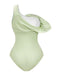 2PCS Green 1940s One-Shoulder One-Piece Swimsuit & Pleated Cover Up - vintage swimsuit, pin-up style
