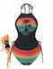 Black 1940s Sunset Palm Tree Tie-Dye Tankinis Swimsuit - vintage swimsuit, pin-up style, classic black
