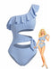 Blue 1940s Striped One-Shoulder Cutout One-Piece Swimsuit - vintage swimsuit, pin-up style
