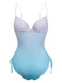 Light Blue 1940s Bow Spaghetti Strap One-Piece Swimsuit - vintage swimsuit, pin-up style