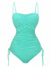 1940s Solid Ruched Spaghetti Strap One-Piece Swimsuit - vintage swimsuit, pin-up style