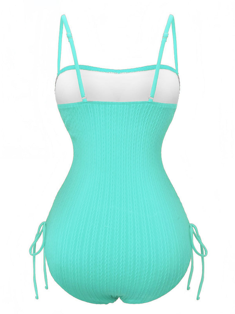 1940s Solid Ruched Spaghetti Strap One-Piece Swimsuit - vintage swimsuit, pin-up style