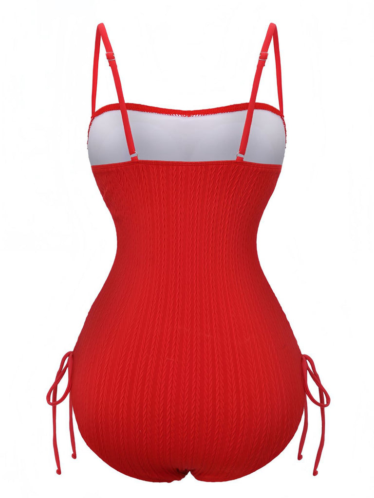 1940s Solid Ruched Spaghetti Strap One-Piece Swimsuit - vintage swimsuit, pin-up style
