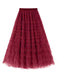 1940s Tiered Mesh Ruffle A-Line Solid Skirt - vintage skirt, retro style, elegant red