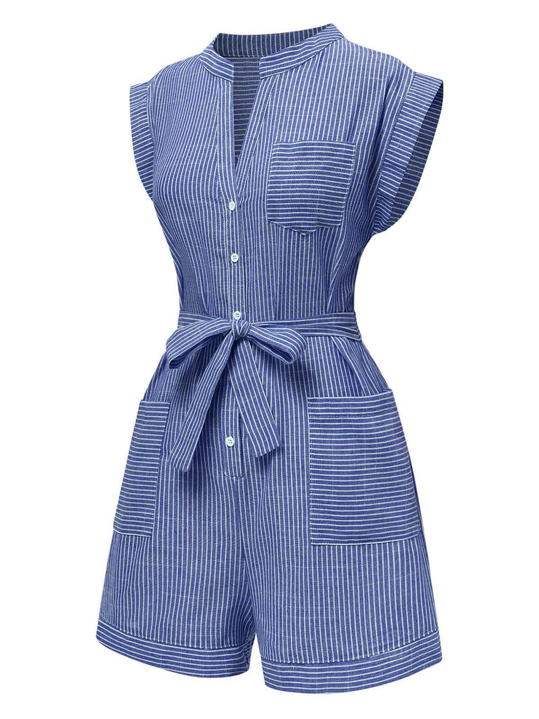 1940s VNeck Pockets Belted Stripe | 1940s | vintage romper, retro jumpsuit