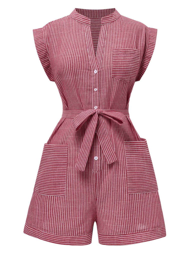 1940s VNeck Pockets Belted Stripe | 1940s | vintage romper, retro jumpsuit
