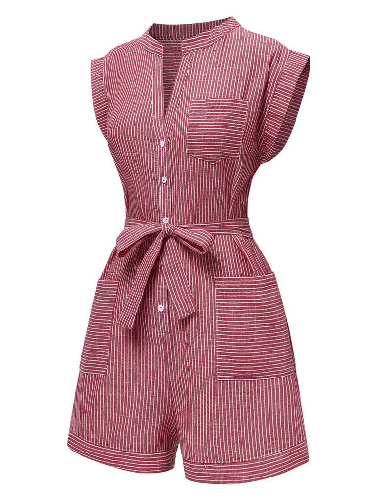 1940s VNeck Pockets Belted Stripe | 1940s | vintage romper, retro jumpsuit