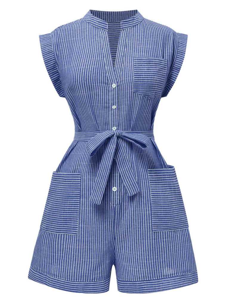1940s VNeck Pockets Belted Stripe | 1940s | vintage romper, retro jumpsuit