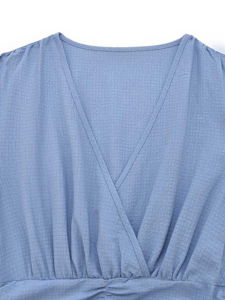 1940s V-Neck Ruffled Sleeve Slit Dress - vintage dress, retro fashion