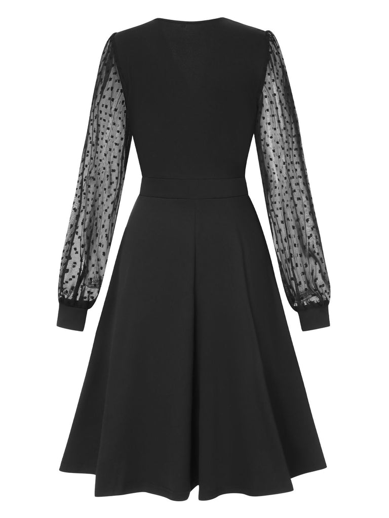 1940s V-Neck Solid Polka Dots Patchwork Dress, vintage dress, retro fashion - perfect for women who love vintage and retro fashion