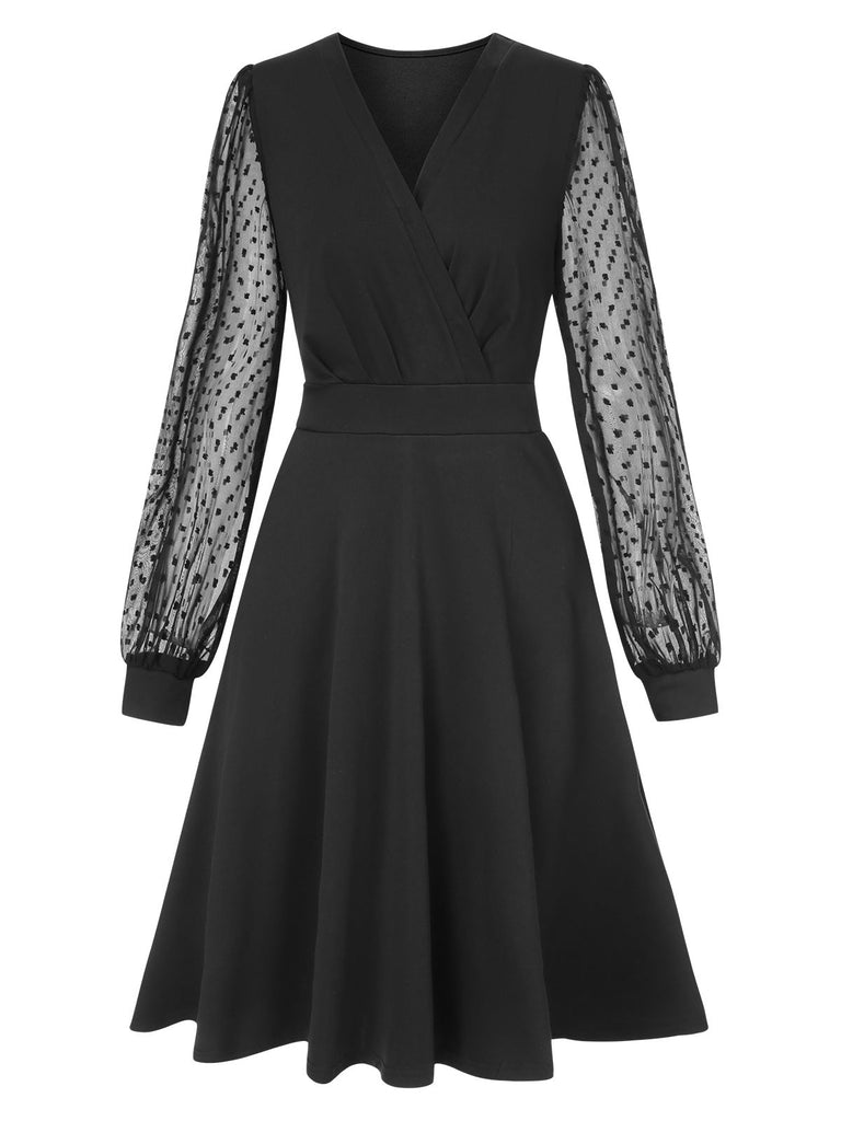 1940s V-Neck Solid Polka Dots Patchwork Dress, vintage dress, retro fashion - perfect for women who love vintage and retro fashion